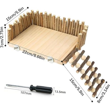 Platform for Hamsters, 8.7 x 5.9 x 7 cm Climbing with Fence Climbing Platform Hamster Wooden Structure Toy Hamsters Hamster Accessory for Gerbils Guinea Pigs Mouse Rats (1/4)