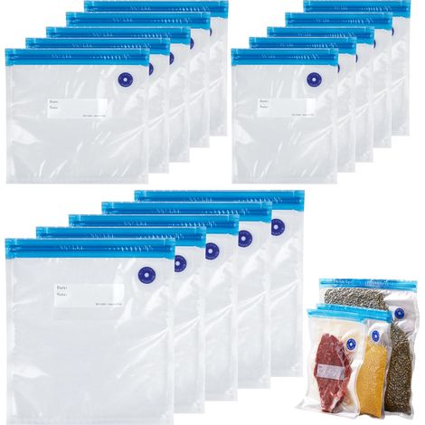 15 Pièces Sous Vide Réutilisables, 3 Tailles Sac Sous Vide Alimentaire, Sac Congelation Sous Vide, avec 4 Clips de Scellage, pour Le Stockage des Aliments, pour Conserver Les LéGumes, Les Fruits (1/5)