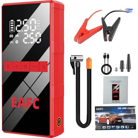 Démarreur de voiture, compresseur d'air 150PSI, booster de batterie d'urgence, Clip original rouge (1/2)