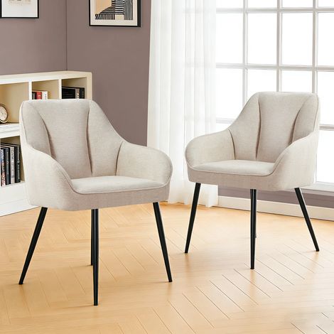 JYMTOM Set di 2 Sedie da Pranzo, Sedia da sala da pranzo in tessuto di fibra di basalto, struttura metallica stabile, Carico Max. 120 kg, per Soggiorno, Camera, Ufficio - Beige