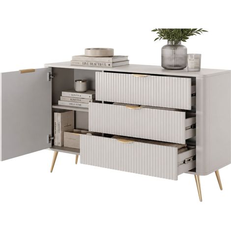 Credenza Halilomo, Madia 3 Cassetti, un Ripiano, Apertura Battente, Scorrevole, 138x38x81h cm Beige