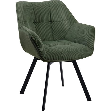 Décoshop26 – Chaise pivotante en velours côtelé vert – Piètement métal noir – Confort d'assise 180° – Hauteur 81 cm – Largeur 60 cm – 100002035