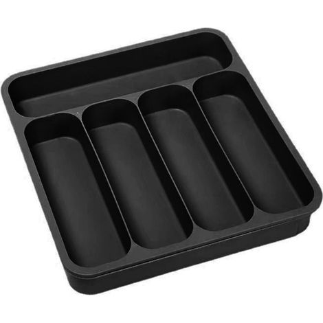 Ausziehbarer Besteckkasten aus Kunststoff, 6 Fächer, Besteckteiler, Küche – Schwarz
