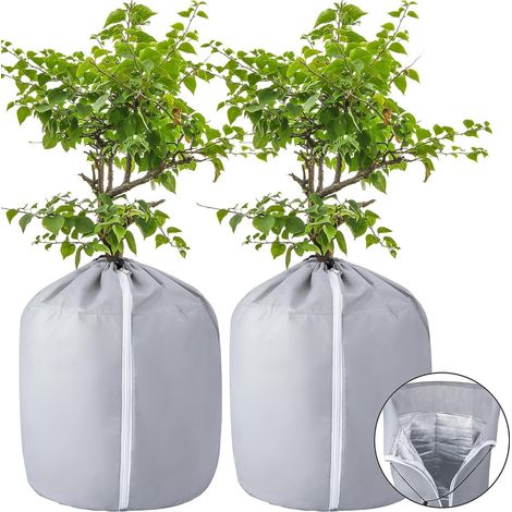 2 Stück Outdoor-Topfschutz – Winter-Blumentopf-Schutz – wiederverwendbare Topfpflanzen-Überwinterungsabdeckung 50 x 45 cm, Grau