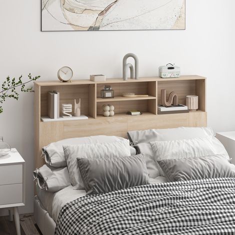 Testiera autoportante con contenitore, accessorio letto con 4 scomparti a giorno, 140 x 19 x 103,5 cm, effetto legno naturale