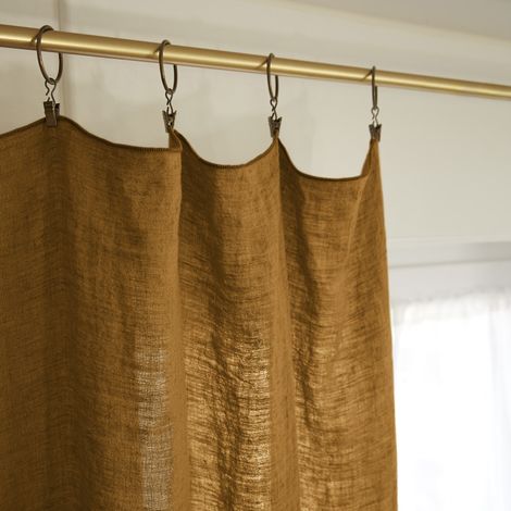 Lot de 2 rideaux ajustables + 8 anneaux pince "Soline" 140 x 270 cm Lin lavé - Soline Caramel - Soline Caramel - 2 Panneaux ajustable 140 x 270 cm