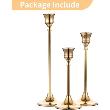 Bougeoir - Laiton Doré - Style Vintage Moderne - Hauteur 8,5 cm 15 cm 23,5 cm - Diamètre Base 6,8 cm - Lot de 3 (1/5)