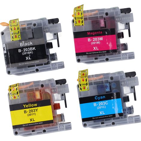 Cartouches d'encre jetables couleur (noir, cyan, magenta, jaune) pour imprimante LC203 : impression nette et fluide (1/5)
