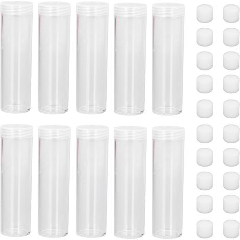 Tubes de rangement en plastique ronds et transparents, avec éponge de coussin, pour collection de pièces de monnaie de 25mm/0,98 pouces