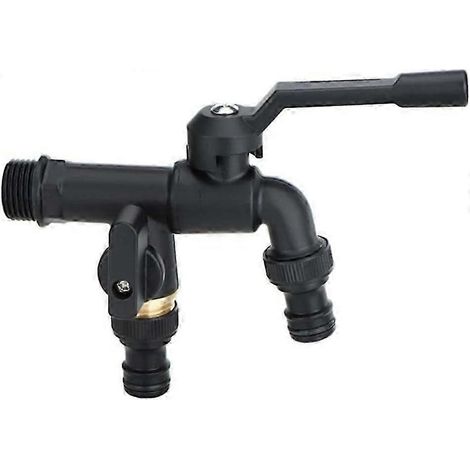 Robinet d'arrosage en laiton noir à double sortie avec antigel, résistant à la corrosion, pour l'irrigation et le lavage. (1/5)
