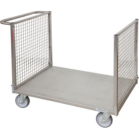 Pianale con due sponde in rete in acciaio inox AISI304 4 ruote girevoli