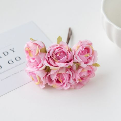 Broche de décoration de mariage en soie artificielle rose thé pour mariée, cadeau DIY, ornement de Noël pour maison et pièces, 6 pièces (1/4)
