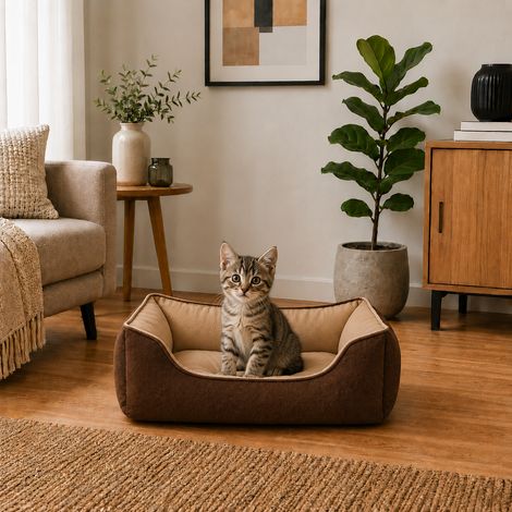 belviona Katzenbett, wendbares Katzenkörbchen mit 2-in-1 Funktion, weich gepolstert & pflegeleicht, 60x50 cm, braun/beige (1/5)