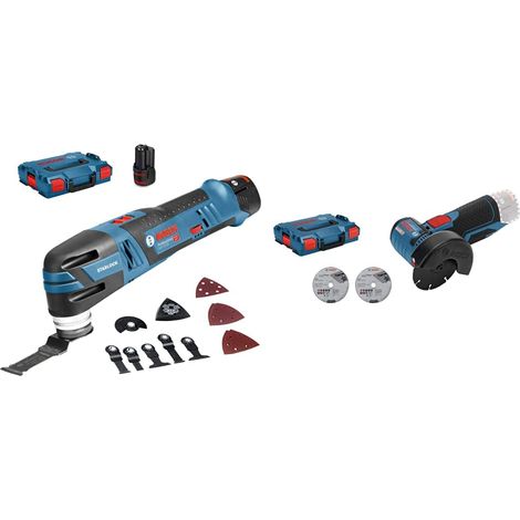 Découpeur-ponceur gop 12v 28-2 batteries 12v 3.0 ah, chargeur, coffret + 6 lames de scies et 5 abrasifs - 06018b5006 (1/5)