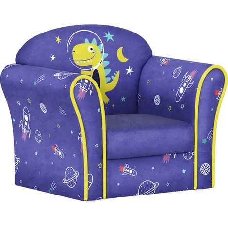 Kids Armchair with Planet Dinosaurs Design, Wooden Frame, for Bedroom, Playroom, Kids Room - Blue (1/5)