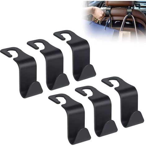 Set of 6 Multifunctional and Durable Rear Seat Headrest Hooks (Black) (1/5)