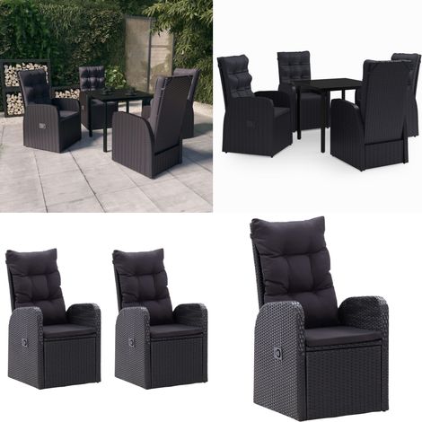 5-tlg. Garten-Essgruppe mit Kissen Schwarz - Gartenmöbel - Terrassenmöbel (1/5)
