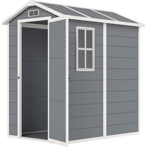 Outsunny Capanno da Giardino in Resina con Pavimento e Porta 1.3x1.8m Grigio (1/5)