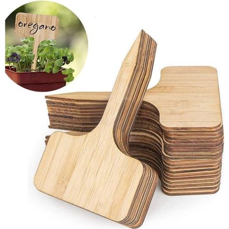 Lot de 50 étiquettes bois pour plantes T-Type résistantes UV réutilisables durables pour jardin potager identification légumes et herbes (1/5)