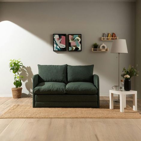 Canapé-lit d'appoint en lin vert foncé, 2 personnes ORURO (1/5)