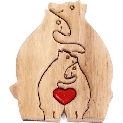 Puzzle en bois famille ours mignons 4 pièces personnalisé art décoration cadeau Noël maman enfant (1/5)