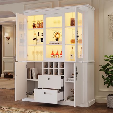 Vetrina 130 x 37,5 x 170,5 cm con LED, 2 cassetti, 4 ante, bianca HAVRYA (1/5)