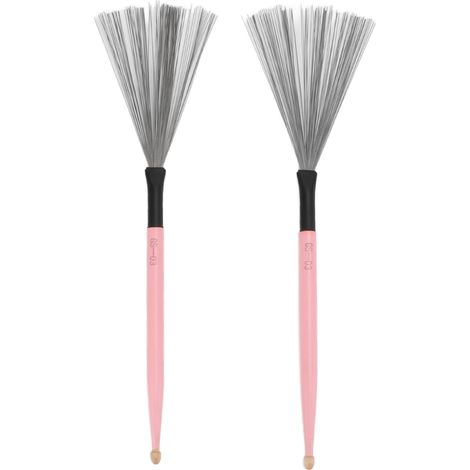 Brosse à tambour 2 pièces double tête en érable, baguettes mixtes caoutchouc et fil d'acier, portable pour groupe, rose (1/5)