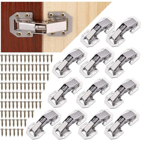 12 Cerniere per ante di armadi e viti per cerniere, cerniere per porte in legno, cerniere a 90° per montaggio superficiale (80 pezzi), per armadi e ante a persiana (1/5)
