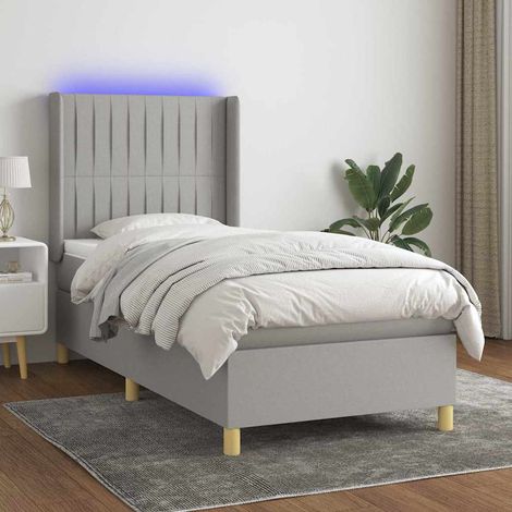 Cama box spring colchón y luces LED tela gris claro 90x200 cm (1/5)