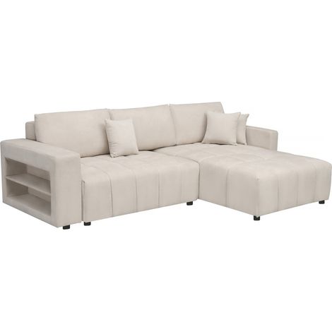 Sofá cama esquinero 3 plazas en tejido de chenilla - "Trocadero" - Beige (1/5)