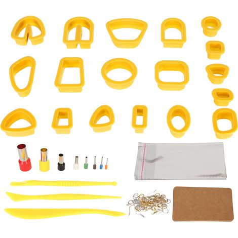 Lot de 10 emporte-pièces en argile polymère jaune, crochets boucles d'oreilles, cartes et anneaux ouverts pour création de bijoux DIY (1/5)