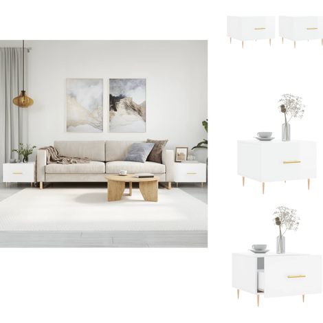 Tables basses 2 pcs blanc brillant 50x50x40cm bois d'ingénierie - Table Basse Blanche - Meuble Salon - Table D'appoint - Design Moderne - Meuble Élégant (1/5)
