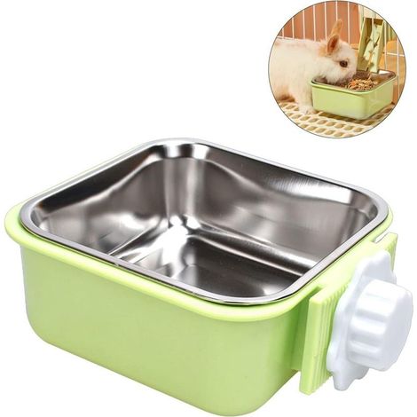 Suspendre Gamelle pour Animal Cage, Amovible Inoxydable Gamelle 2 en 1 Gamelle Eau Chien pour Chiot Chat Lapin Cochon d'Inde Hérisson Oiseaux (Vert) (1/5)