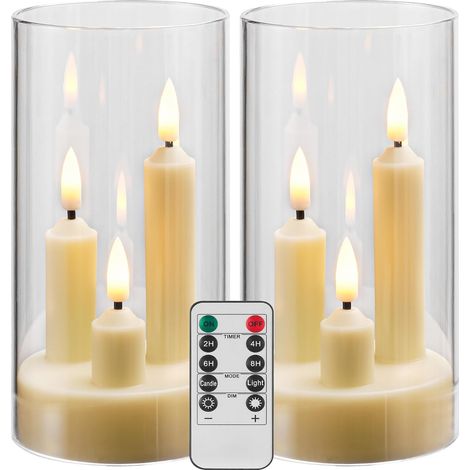Lot de 2 Bougies LED Sans Flamme - Verre Gris - 3 Mèches Réalistes avec Télécommande et Minuteur - Décoration Intérieur et Mariage - Ivoire (1/5)