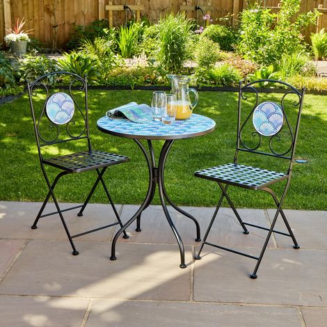 Ocean Blue Shell Mosaic Bistro Patio Set Outdoor Garden Balcony Furniture Unit (1/5)