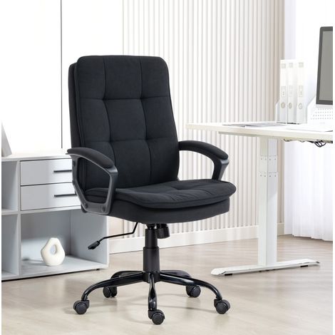 Silla de oficina 63x70x102-112 cm de tela negra, altura ajustable -FLORAGRACE (1/5)