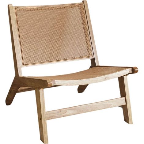 Altobuy – Fauteuil relax bas effet bois – Façades rotin – Dimensions 53x70xH72 cm – Structure panneaux particules – Piétement eucalyptus (1/5)
