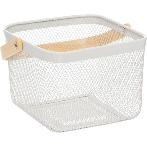 1 Corbeille carrée Mayaj en métal beige et blanc 26x24,5cm pour rangement décoratif