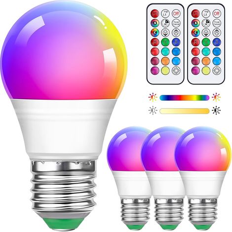 4 Pack Ampoules LED Edison Multicolores à Intensité Variable A50 5 W Avec Télécommande, Culot E27 à Vis, Changement De Couleur, RGB+ Blanc Chaud, Idéales Pour L'éclairage Quotidien Et D'ambiance (1/5)