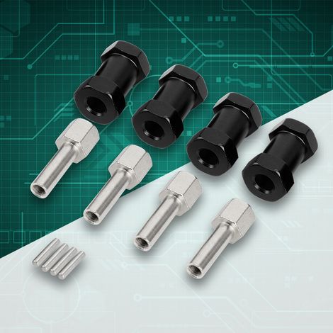 4PCS Adaptateur en Alliage d'Aluminium 20mm pour Transmission Hexagonale 12mm, Pièces pour Voiture RC 1/10 Drift Buggy Camion Crawler Truggy Noir (1/5)