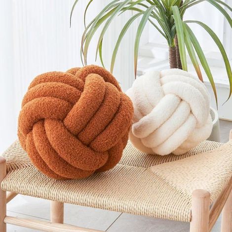 Coussin nœud décoratif en forme de boule, blanc, 23 x 23 cm, pour canapé et fauteuil (1/4)