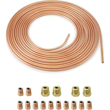 Tuyau de cuivre de frein 7.6 m, Tuyau de frein tube, OD 4.76 mm, ID 3.3 mm avec 16 écrous (1/5)