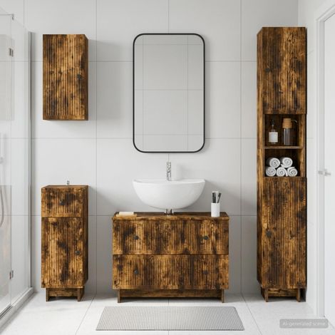 vidaXL 4 Piece Bathroom Cabinet Set EDE Smoked Oak Engineered Wood (1/5)