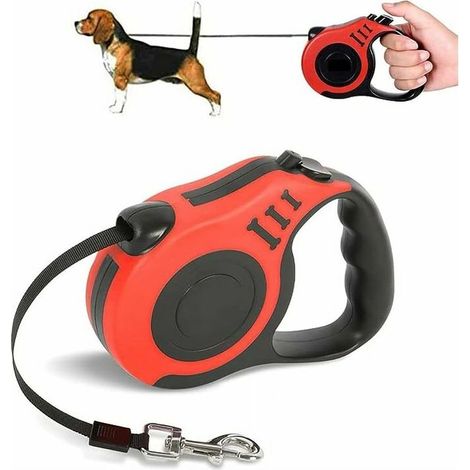 Corde de Marche Petite et Moyenne Chien, Corde de Traction Automatique Rétractable Réfléchissante, Laisse pour Chien, Troaction Télescopique, Convient aux Chiens de Petite et Moyenne Taille (Rouge) (1/5)