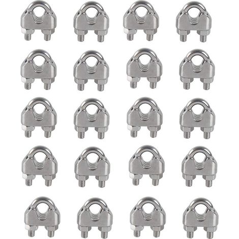 20PCS M4 Serre-câbles Etrier U Boulon Clip de Câble 304 Acier inoxydable Selle de pince de Câble Câble métallique Clips pour etendoir linge exterieur (1/5)