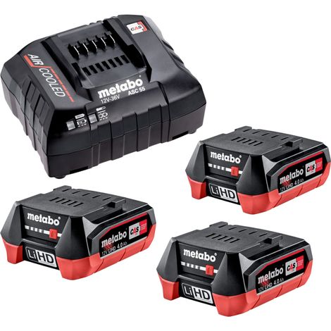 Metabo Basis Set 3x LiHD Akkupack 12 V  4,0 Ah Akku ( 3x 625349000 ) + ASC 55 Ladegerät ( 627044000 )
