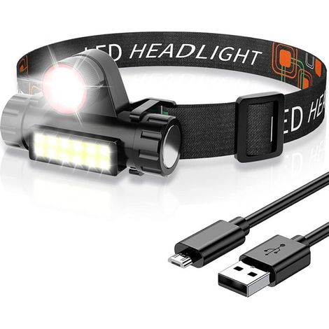Lampada frontale a LED impermeabile, potente lampada frontale ricaricabile con 4 modalità di illuminazione e funzione zoom, ideale per campeggio e uso di emergenza [Classe (1/4)