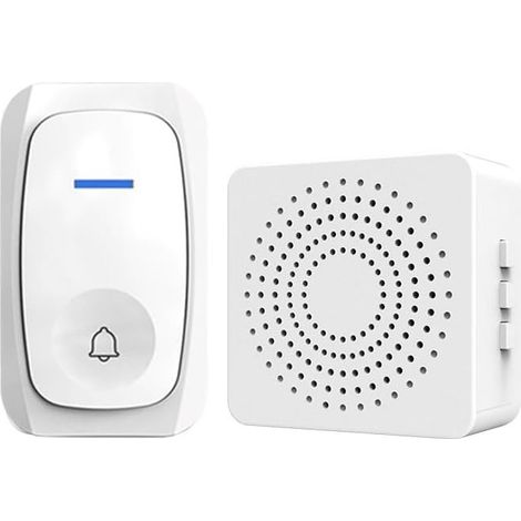 CSPARKV Timbre inalámbrico para exteriores, resistente al agua, 45 x 77 mm, 38 melodías y 3 niveles de volumen, kit de receptor y transmisor, instalación enchufable, se adapta a cualquier interior