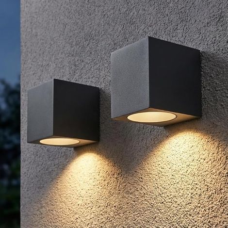 Applique Murale Exterieur Lot de 2, Gris Anthracite GU10 Aluminium Down Eclairage Exterieur, IP44 Étanche Luminaire Lumiere Lampe Exterieur pour Jardin, Cour, Patio, Balcon, Terrasse, Garage (1/5)