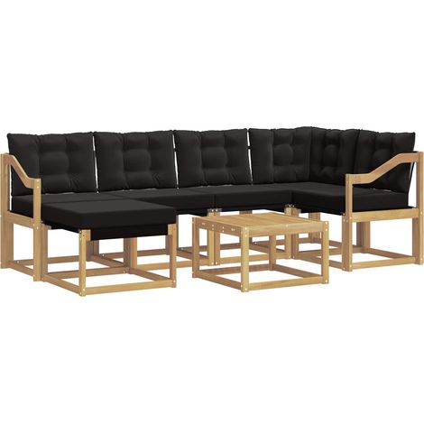 Outdoor Sofa Set with Cushion 7 pcs White and Black vidaXL